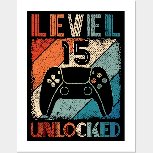 Vintage Level 15 Unlocked Video Gamer 15th Birthday Wall Art by carpenterfry